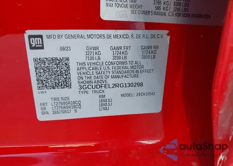 2024 Chevrolet Silverado 1500 4Wd Short Bed Lt Trail Boss из США, поврежденный, VIN 3GCUDFEL2RG130298